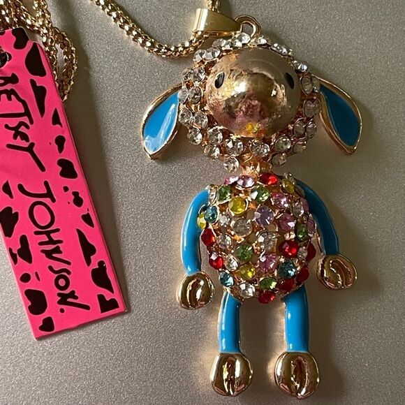 Cute Mix Color Crystal Blue Enamel Sheep Pendant  Necklace NWOT - Picture 2 of 5